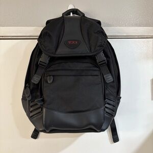 Tumi Black T2 Backpack Travel Bag Compartment Logo HTF Rare Leather Nylon